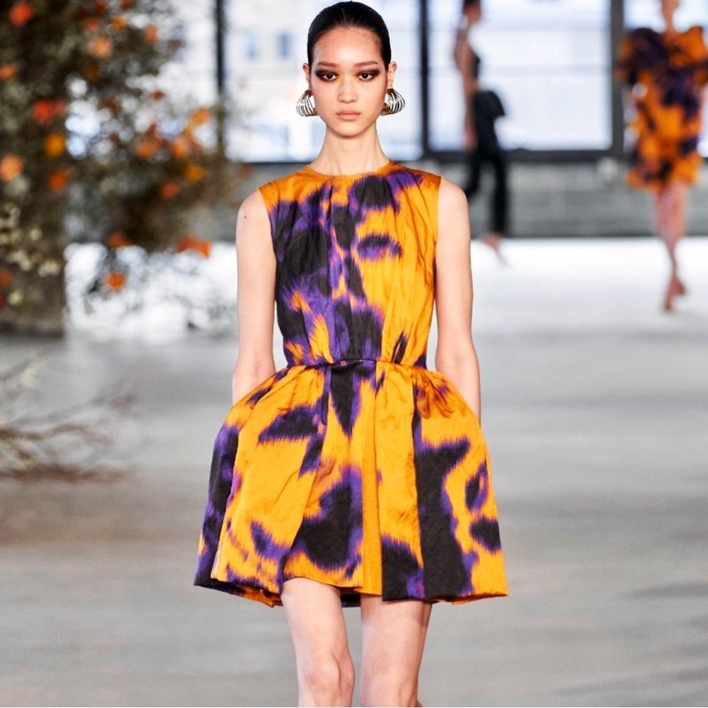 NWT Jason Wu Collection Ochre Yellow Floral Print Sateen Sleeveless Dress Size 6
